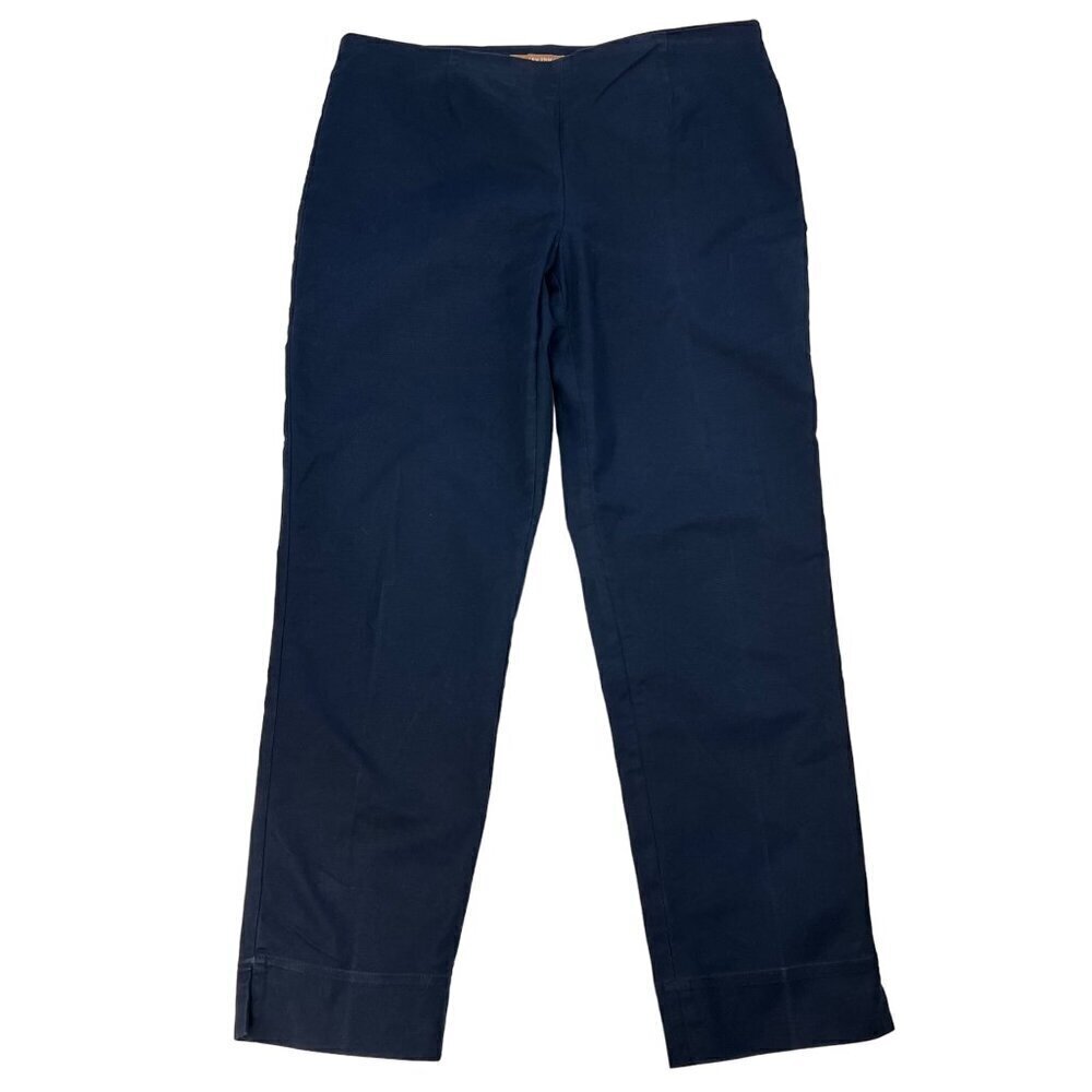 Ellen Tracy Women’s Flat Front Ankle Chino Pants Navy Side Zipper Sz 8